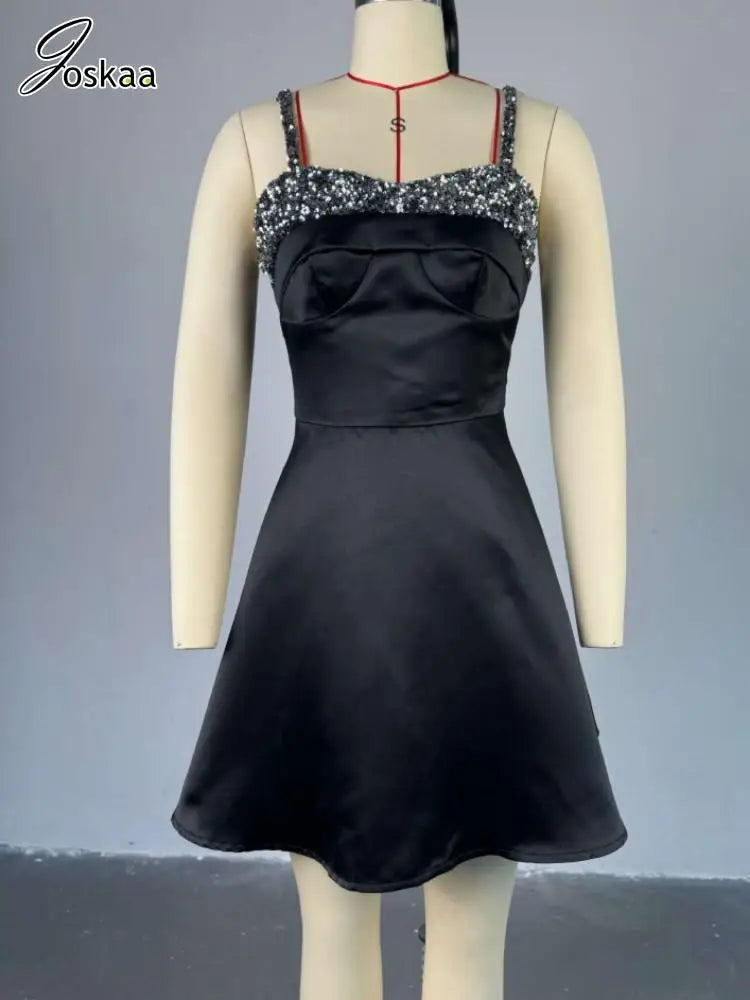 Women's Sequin Bodycon Elegant Splicing Prom Mini Dress Black – Detail View