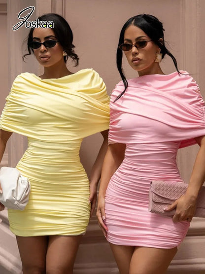 Wholesale Women's Ruched Bodycon Mini Dress Light Yellow – Side View