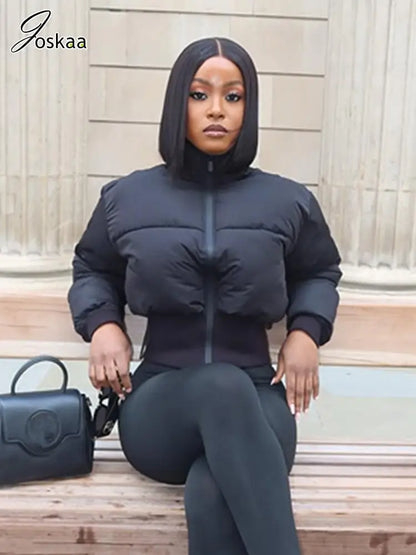 Women's Long Sleeve Zip Black Puffer Jacket – Women's Fashion Wholesale – Front View