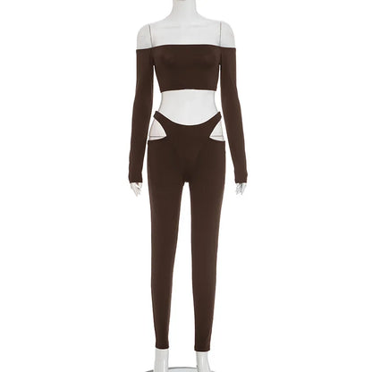 Women's Cutout Long Sleeve Crop Two Piece Set