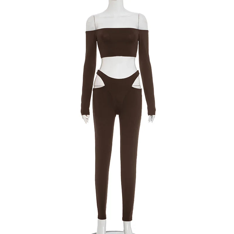 Women's Cutout Long Sleeve Crop Two Piece Set