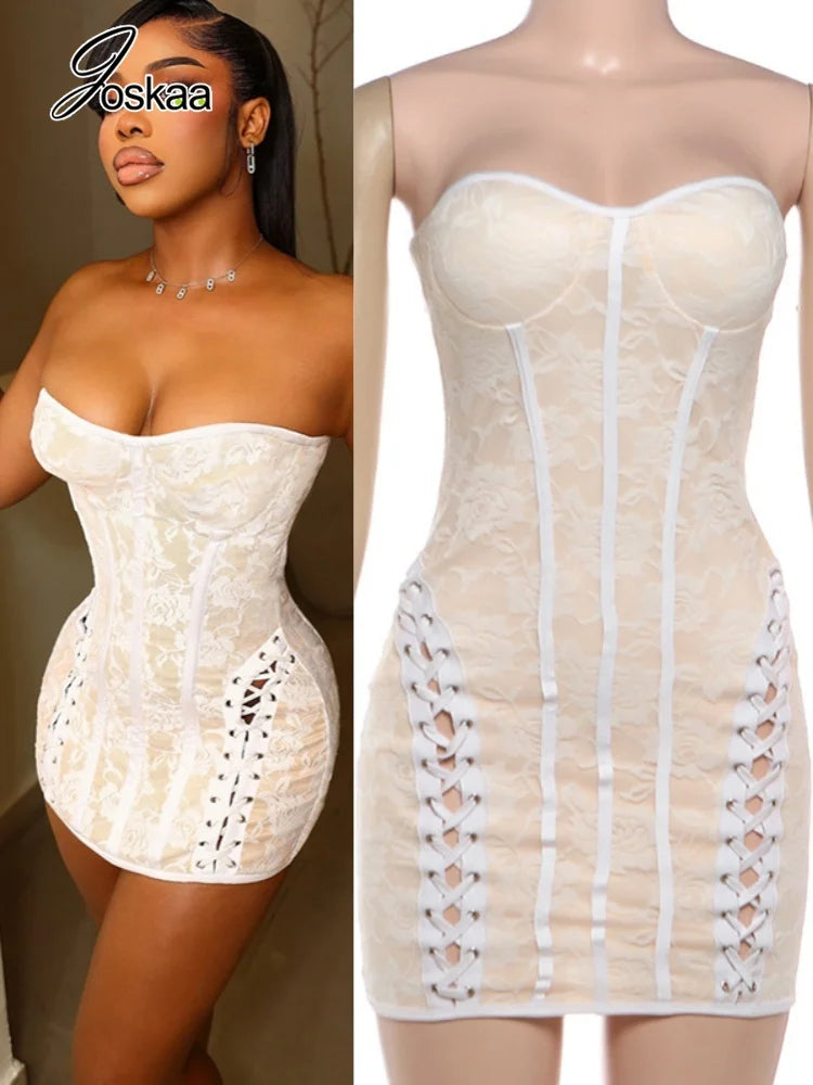 Women's Lace Backless Strapless Mini Dress – Women's Fashion Wholesale – Front View