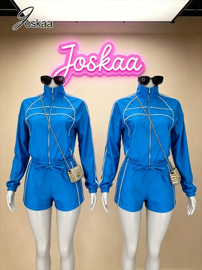 Women's Striped Zip Up Long Sleeve Two Piece Set - Women's Fashion Wholesale - Front View
