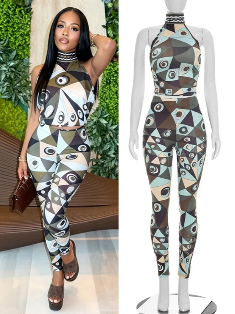 Women's Backless Halter Bodycon High Waist Two Piece Set - Detail View 6