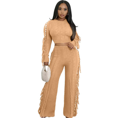 Women's Knit Long Sleeve Ribbed Two Piece Set