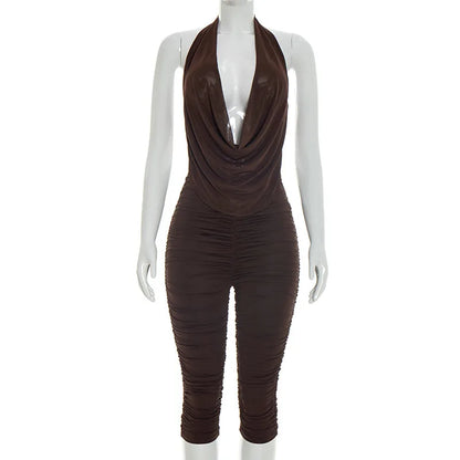 Women's Mesh Backless Halter Two Piece Set