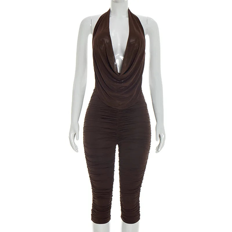 Women's Mesh Backless Halter Two Piece Set