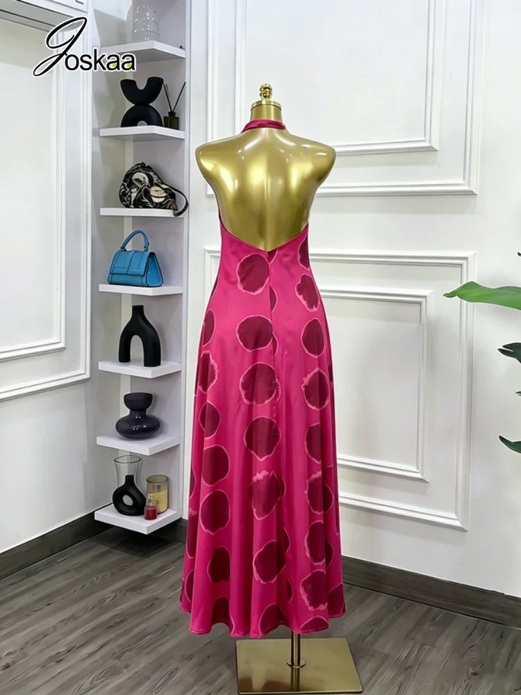Wholesale Women's Backless Halter Bodycon Dress Rose Red – Front View