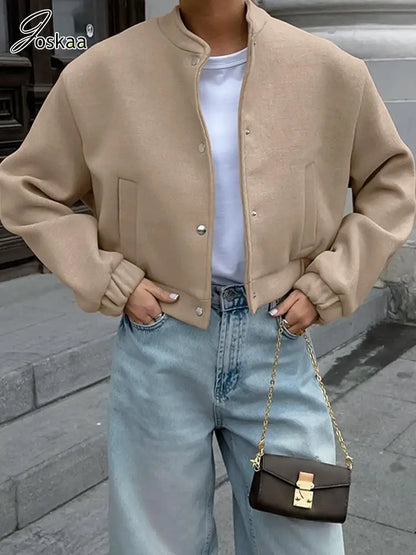 Women's Long Sleeve Bomber Warm Wool Jacket – Women's Fashion Wholesale – Front View