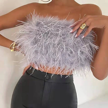 Women's Backless Strapless Crop Feather Tank Top