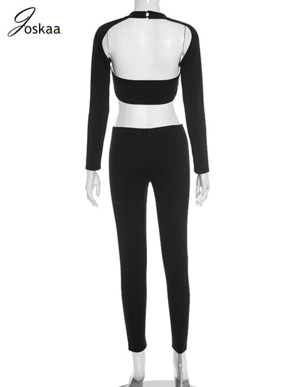 Women's Backless Cutout Long Sleeve Romper Black – Detail View