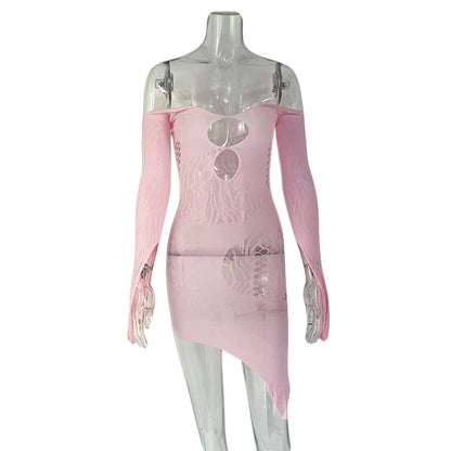 Women's Mesh Cutout Strapless Long Sleeve Dress