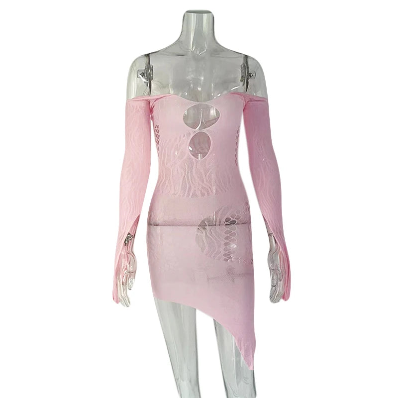 Women's Mesh Cutout Strapless Long Sleeve Dress