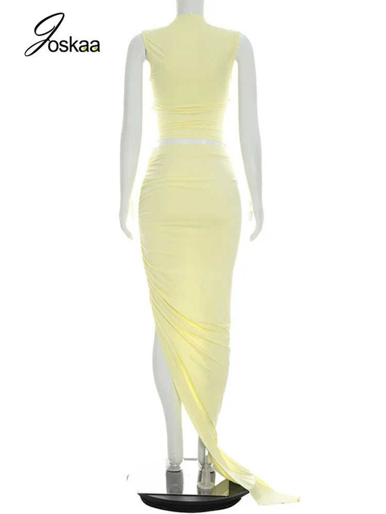 Wholesale Women's Ruched High Waist Two Piece Set Yellow – Detail View