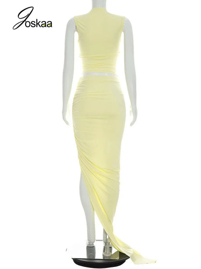 Wholesale Women's Ruched High Waist Two Piece Set Yellow – Detail View