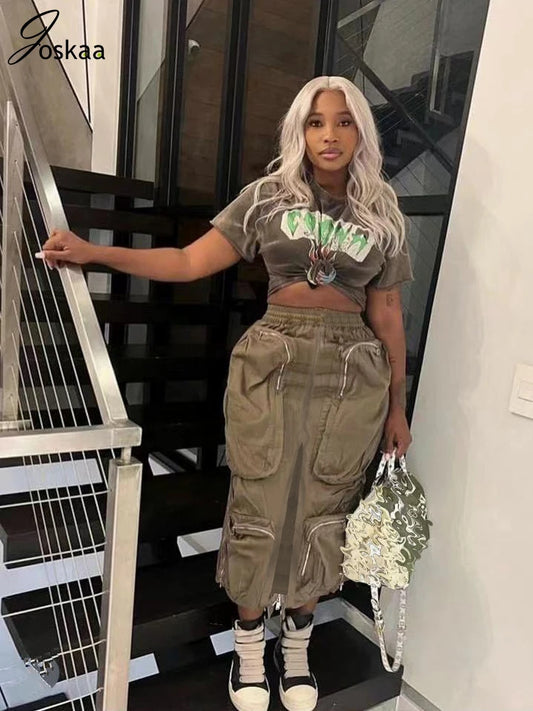 Women's High Waist Zip Harajuku Cargo Skirt – Women's Fashion Wholesale – Front View