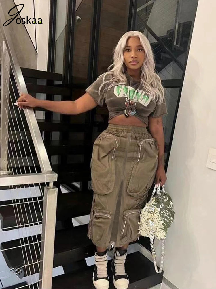 Women's High Waist Zip Harajuku Cargo Skirt – Women's Fashion Wholesale – Front View