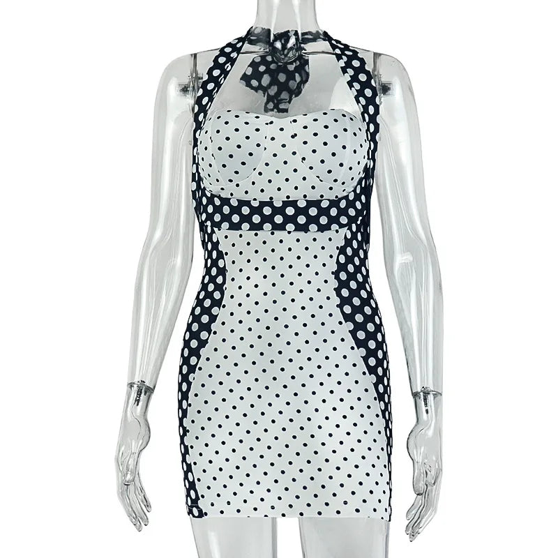 Joskaa Polka Dot Lace Backless Halter Mini Dress - mini dress image 5