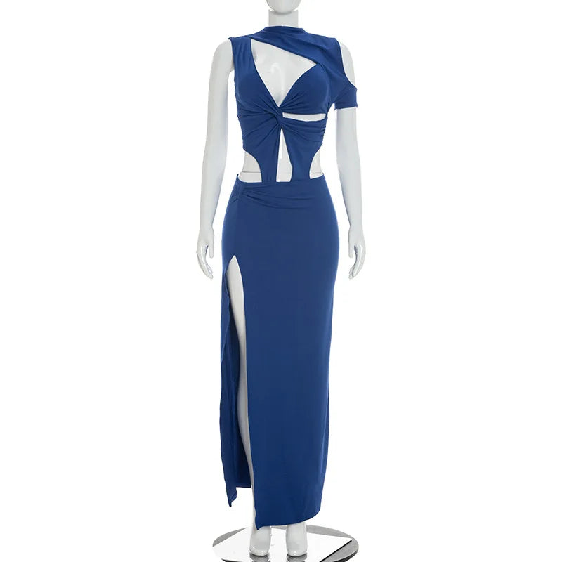 Women's Cutout Bodycon Knot Irregular Single Maxi Dress