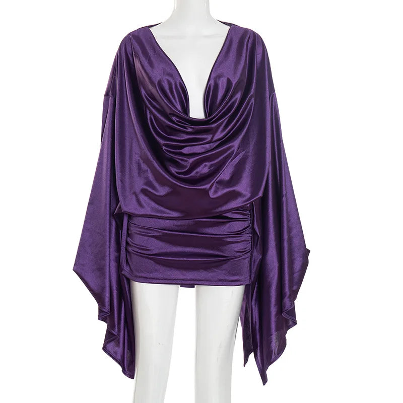 Joskaa Bodycon Pleated Mini Dress Fall Purple Elegant - mini dress image 5