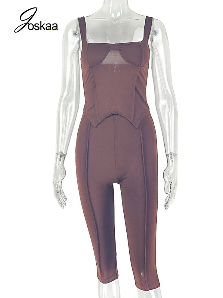 Wholesale Women's Crop High Waist Two Piece Set Dark Brown – Back View