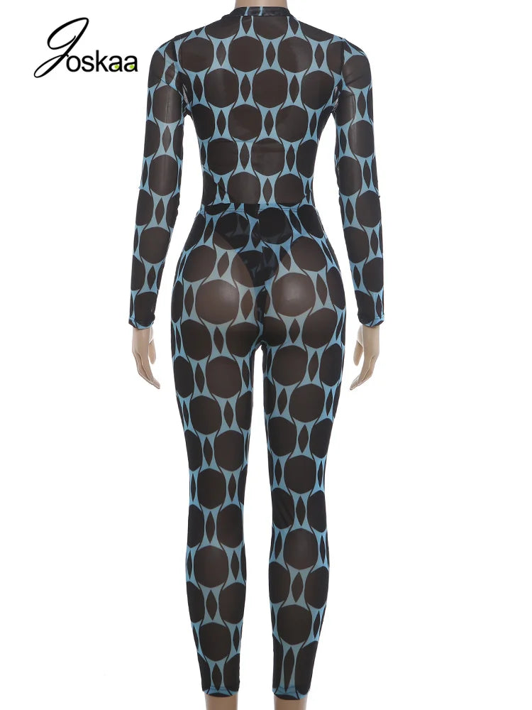 Women's Mesh Long Sleeve Bodycon High Waist Two Piece Set - Detail View