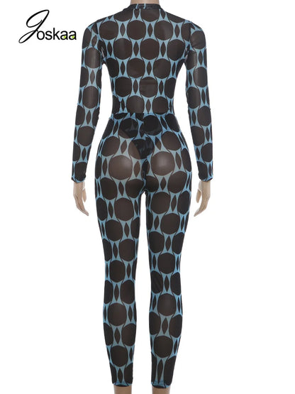 Women's Mesh Long Sleeve Bodycon High Waist Two Piece Set - Detail View