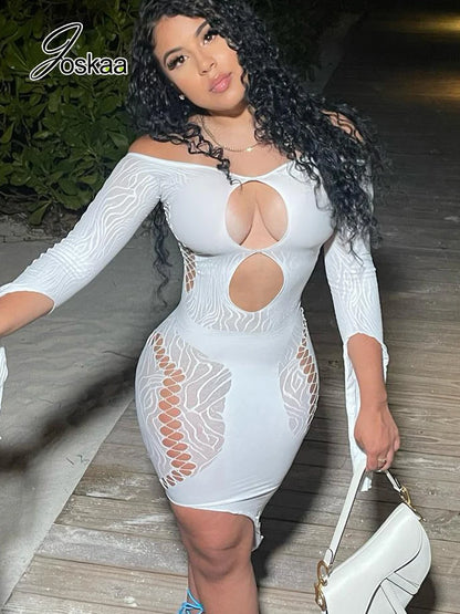 Women's Mesh Cutout Strapless Long Sleeve Dress – Women's Fashion Wholesale – Front View