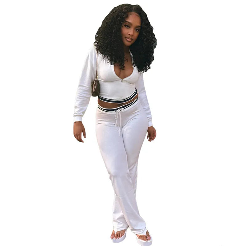 Women's Long Sleeve Crop Flare Two Piece Set