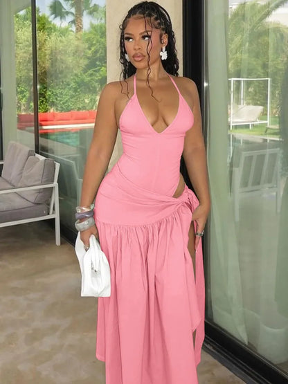 Women's Halter Elegant Solid Bodysuits Two Piece Set