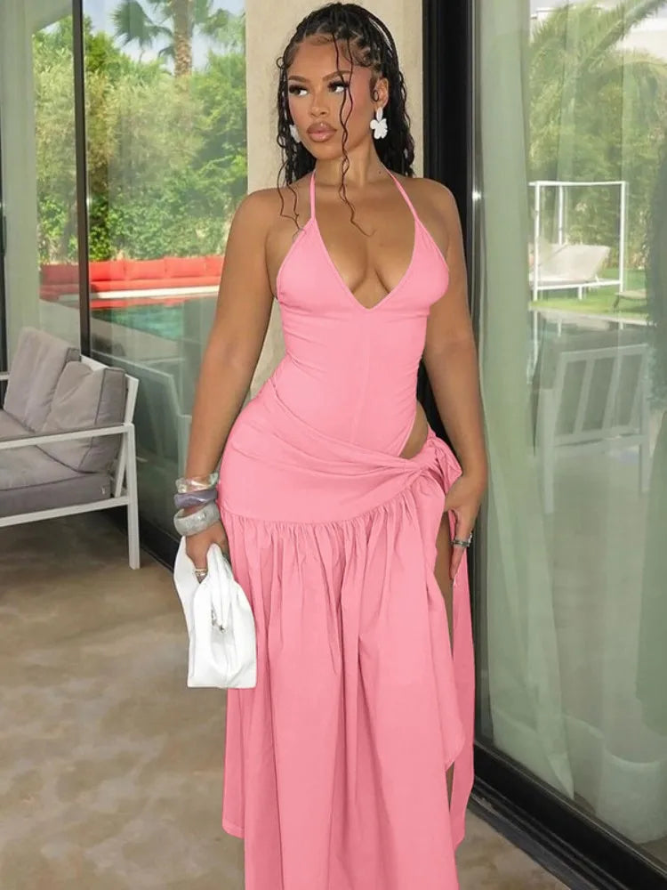 Women's Halter Elegant Solid Bodysuits Two Piece Set