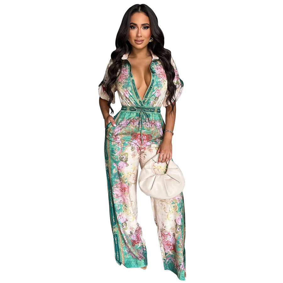 Women's Floral Print Short Sleeve Flare Romper