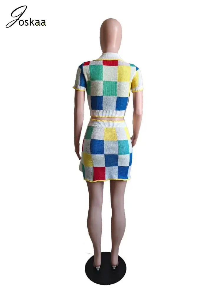 Women's Knit Short Sleeve Mini Two Piece Set Colorful – Back View