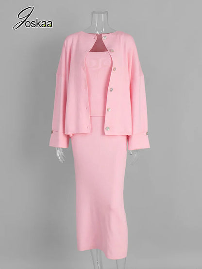Women's Knit Long Sleeve Maxi Two Piece Set Apricot – Back View