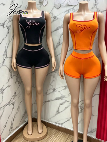 Women's Crop Line Patchwork Sporty Two Piece Set – Women's Fashion Wholesale – Front View