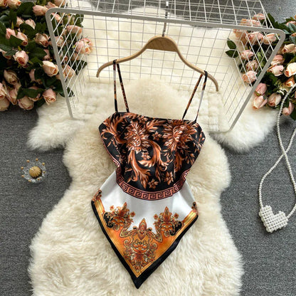 Wholesale Women's Backless Irregular Print Dress