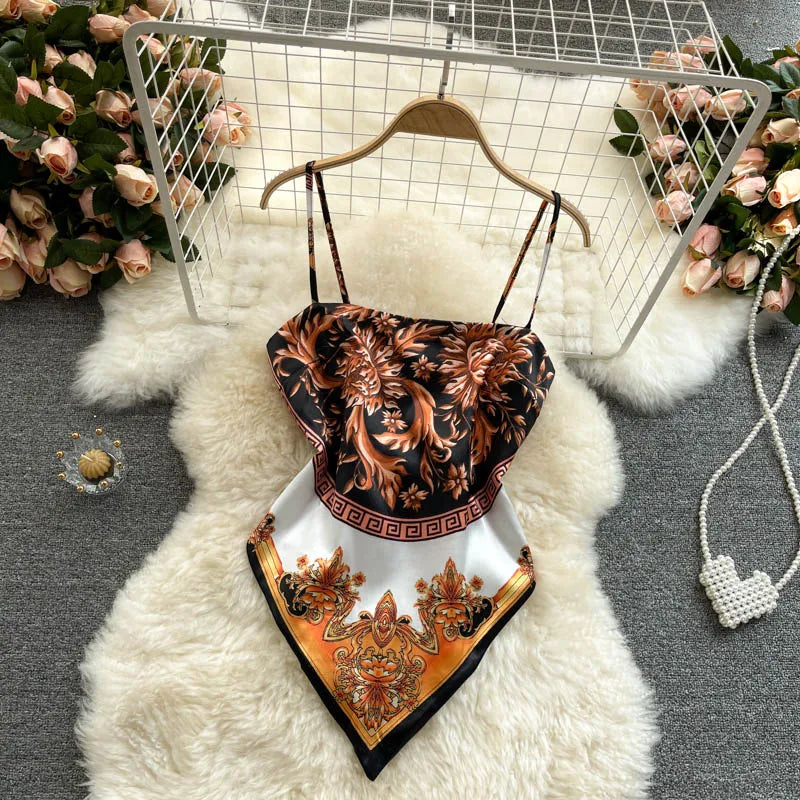 Wholesale Women's Backless Irregular Print Dress