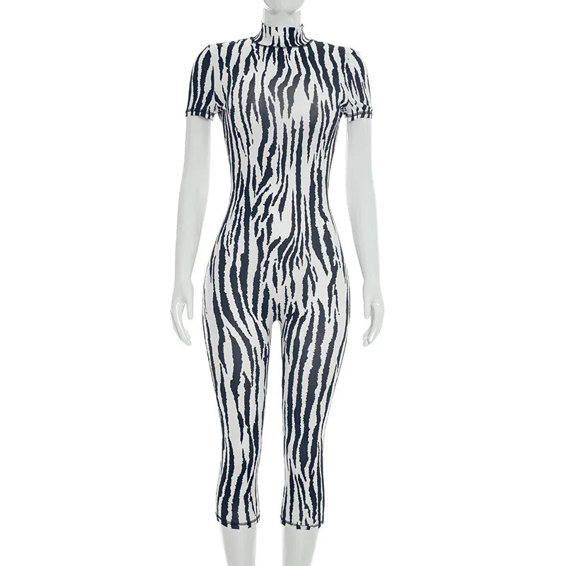 Women's Zebra Print Backless Bodycon Romper - Detail View 8