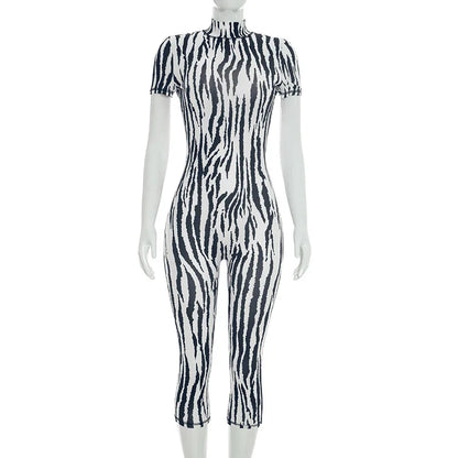 Women's Zebra Print Backless Bodycon Romper - Detail View 8