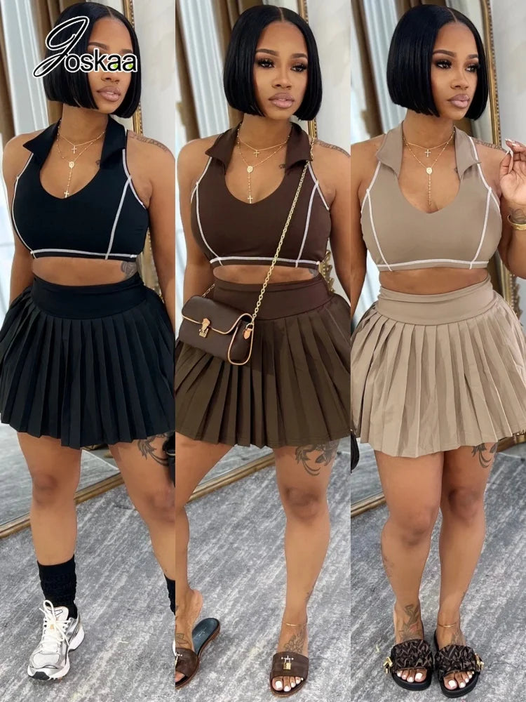 Women's High Waist Mini Pleated Two Piece Set – Women's Fashion Wholesale – Front View