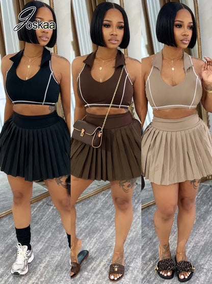 Women's High Waist Mini Pleated Two Piece Set – Women's Fashion Wholesale – Front View