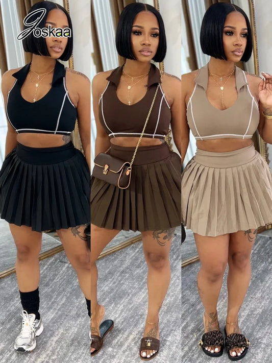 Women's High Waist Mini Pleated Two Piece Set – Women's Fashion Wholesale – Front View