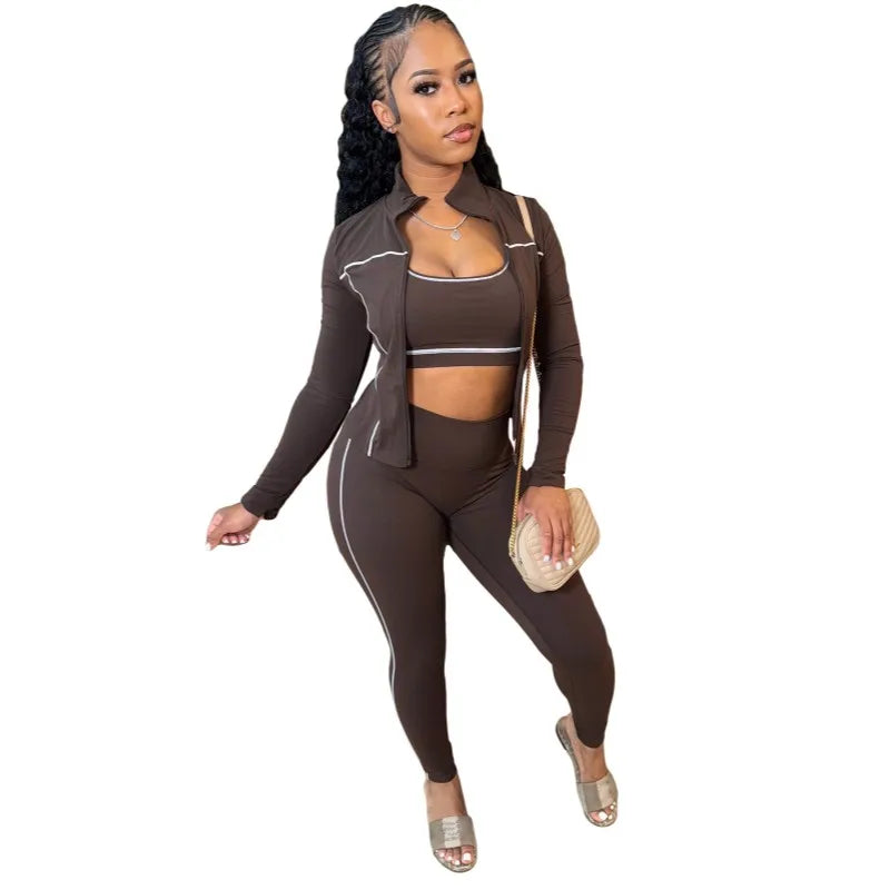 Women's Crop Zip Fall Sporty Two Piece Set