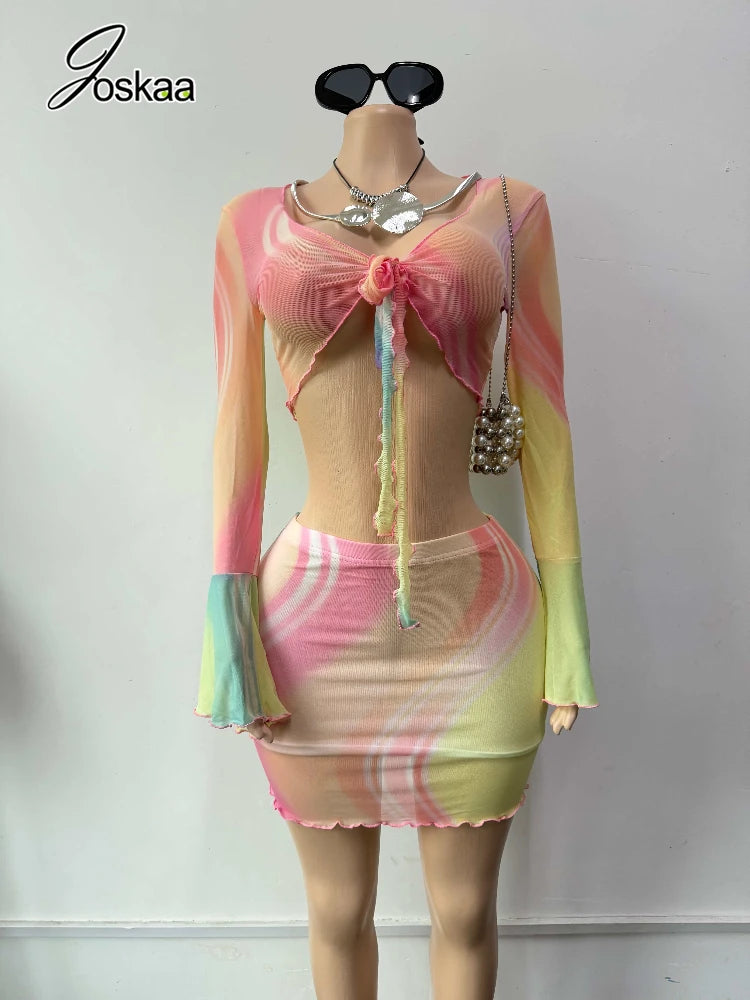 Women's Long Sleeve Crop Mini Two Piece Set 1052 – Front View