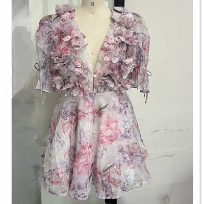 Women's Floral Print Backless Halter Mini Dress