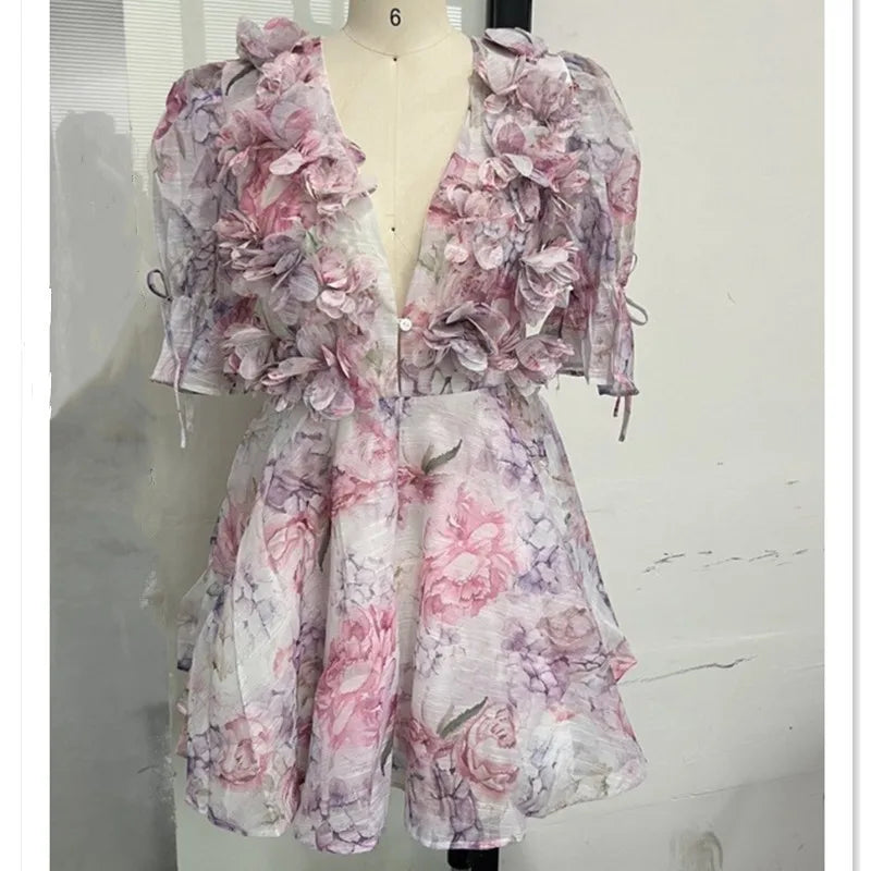 Women's Floral Print Backless Halter Mini Dress
