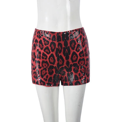 Women's Leopard Print Sequin Sequins Shorts Biker Pants