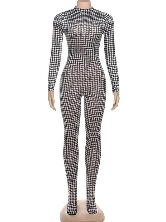 Joskaa Long Sleeve Bodycon Romper Foot Hipster Printed - romper image 2