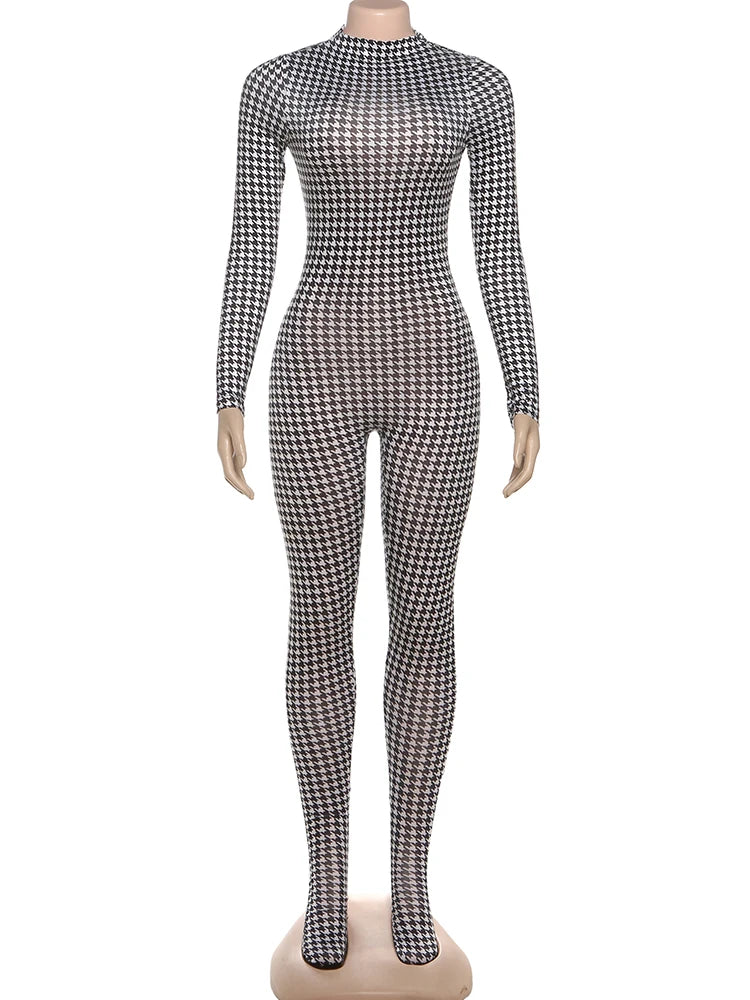 Joskaa Long Sleeve Bodycon Romper Foot Hipster Printed - romper image 2