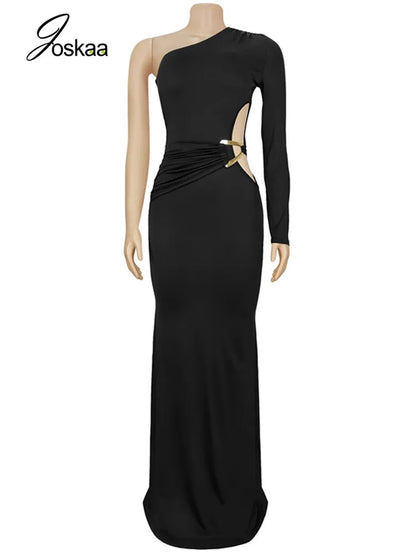 Women's Cutout One Shoulder Bodycon Maxi Dress Apricot – Back View